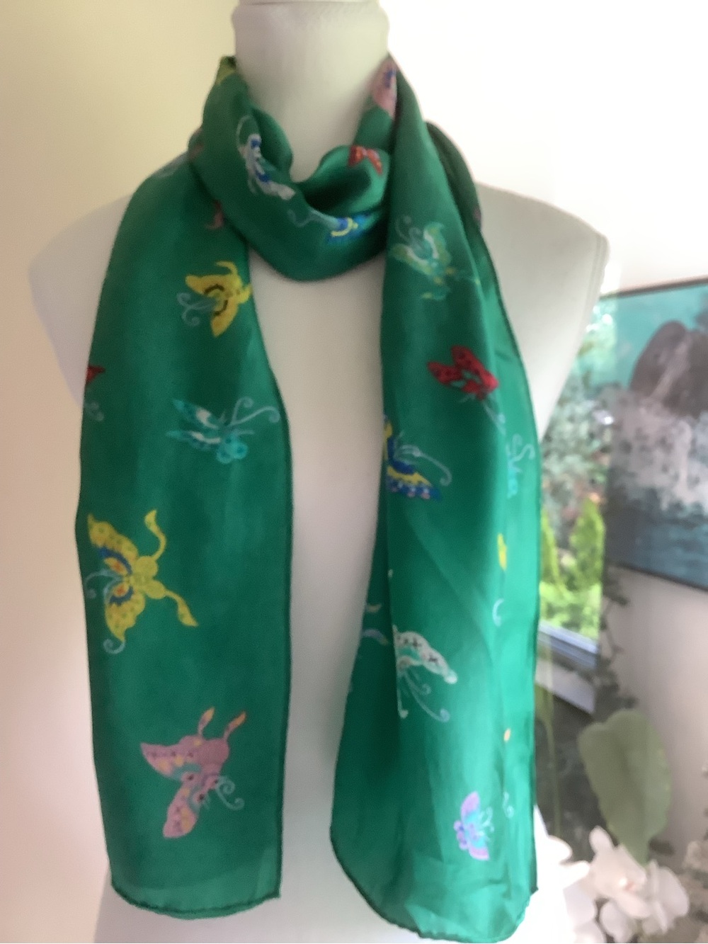 Smithsonian Institution Reproduction Green Butterfly Print Silk Scarf - Picture 2 of 13
